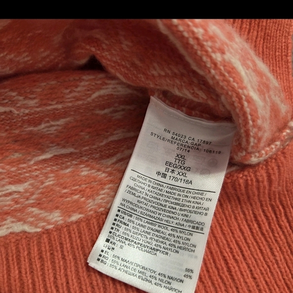 Vintage Gap Crewneck Coral Fair Isle Knit Lambs Wool Sweater Size XXL - Picture 7 of 7